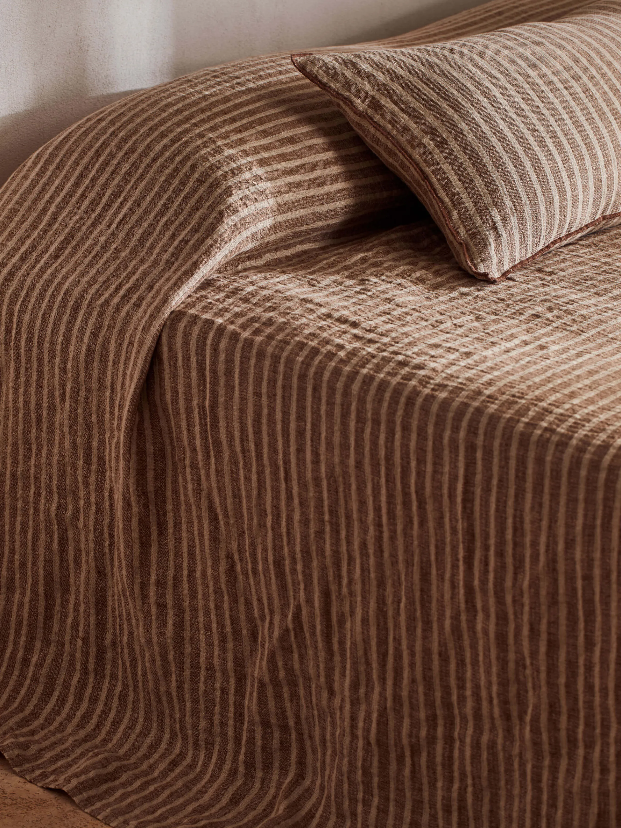 L&M Home Ava Toffee Stripe Pure Linen Lumbar Cushion Online