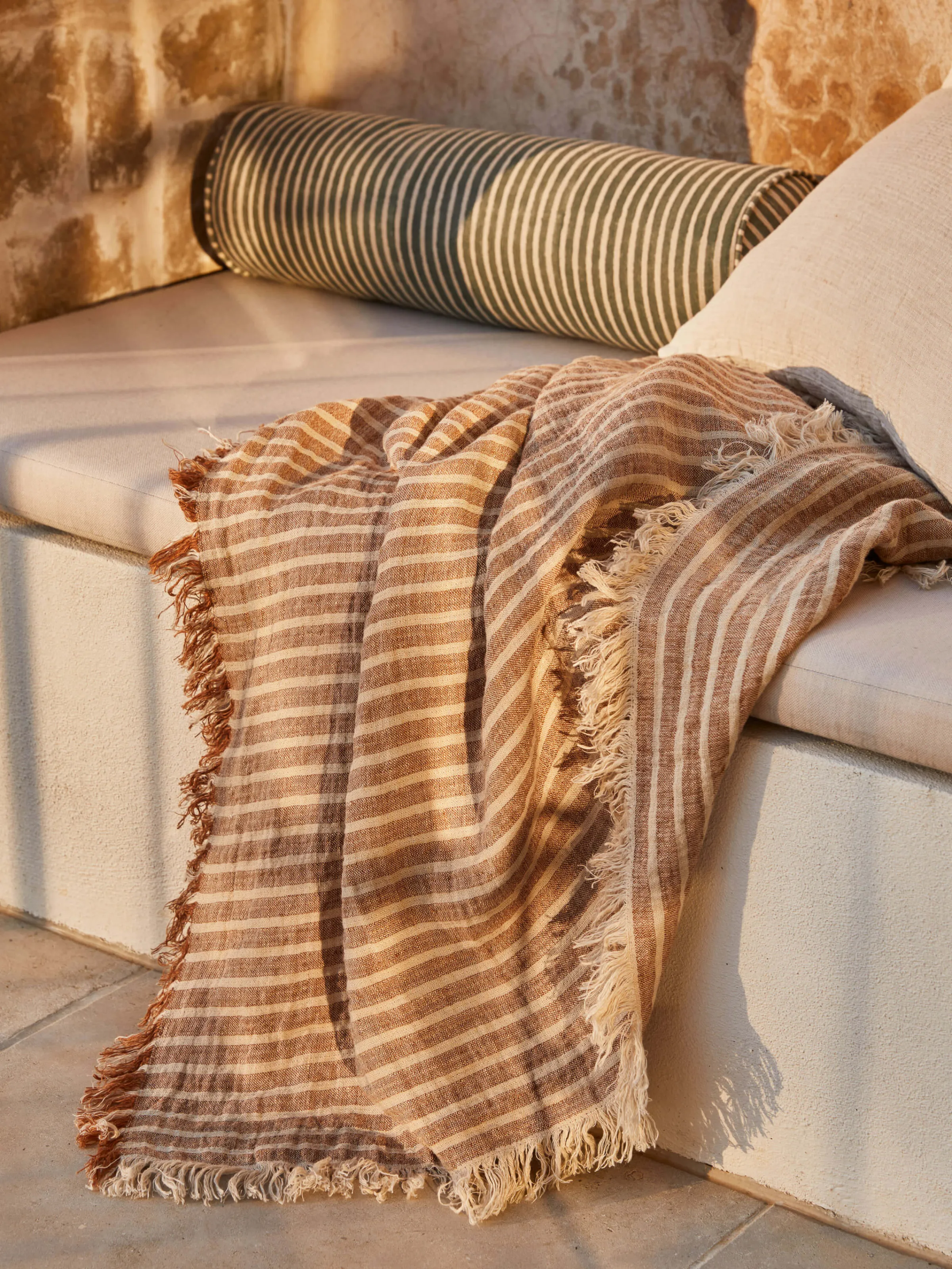 L&M Home Ava Toffee Stripe Pure Linen Throw Store